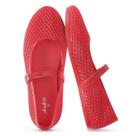 Alça de fivela vermelha Ballet Flats Ankis Mesh Jelly para mulheres