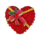Alfinete de broche em liga de strass vermelho com coração de Natal 3,5 cm