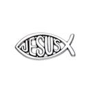 Alfinete de broche Silver Fish com design de texto JESUS em liga de 2,9 x 1,3 cm