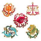 Alfinetes de broche Colorful Zodiac para mulheres, blusa retrô esmaltada
