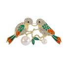 Alfinetes de broche Twin Birds, strass, pérolas, liga esmaltada