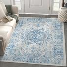 Alfombra de Área Jinchan Medallón Floral Lavable 90x150 cm Azul