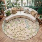 Alfombra de área Jinchan redonda 240 cm Beige con estampado botánico de pájaros