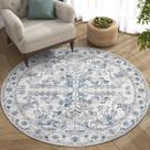 Alfombra de área jinchan Vintage redonda de 150 cm lavable a máquina azul