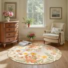 Alfombra Jinchan Redonda Floral Lavable Antideslizante de 122 cm