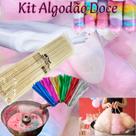 Algodao doce com 100 kits saco 15x40cm vareta 40cm bambu 100 fecho metalizado