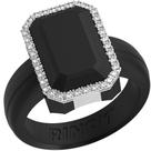 Aliança de casamento de silicone Rinfit Emerald Cut Black Silver 6