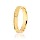 Aliança De Ouro 18K Trabalhada e com 1 Ponto de Diamante Anatômica 3,50 mm de largura