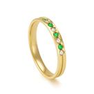 Aliança Feminina 3MM Diamnates e Esmeralda em Ouro 18K - AU14833