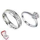 Aliança União 6mm Prata Pedra Zirconia Branca Luxo + Anel 2mm Solitario Prata Pedra Branca Casal