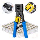 Alicate Crimpa Prensa Terminal Tubular com 100 Conectores RJ45 Cat5e Vazado EzCrimp Profissional