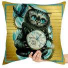 Almofada 45x45 cheia Gato de Cheshire relógio