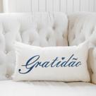 Almofada Algodão Retangular Serigrafada 30x50cm Gratidão Azul