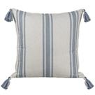Almofada Bouclé Azul 60x60 com Listra e Pingente de Tecido