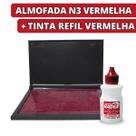 Almofada Carimbeira Escritório N3 Vermelha + 1 Tinta Refil 40ml