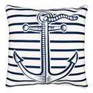 Almofada Cheia Azul e Branca Âncora Navio Náutica C/ Refil 45x45 cm