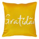 Almofada Cheia Decorativa Frases Gratidão Amor Amarela Sarja 45x45cm