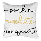 Almofada Cheia Decorativa Frases Gratidão Amor Amarela Sarja 45x45cm