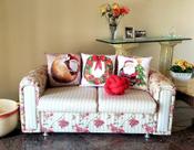 Almofada Com Enchimento Para Sala Quarto Kit 3 Peças Estampa Papai Noel Natal Natalinas Palha + Almofada de Nó