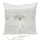 Almofada de aliança de casamento Creative Lace White Satin 18x18cm