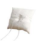 Almofada de aliança de casamento elegante de renda branca com laço de cetim 20x20cm