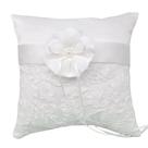 Almofada de aliança de casamento elegante de renda pérola branca