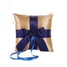 Almofada de aliança de casamento elegante em dourado/cetim marinho 20x20cm