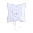 Almofada de aliança de casamento, elegante laço de flores duplas e pérola