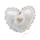 Almofada de aliança de casamento em forma de coração, renda pérola, cetim, 24x18cm