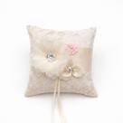 Almofada de aliança de casamento, flores de renda elegantes, branco marfim