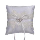 Almofada de aliança de casamento, renda elegante, coração de cristal, branco
