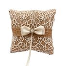 Almofada de aliança de casamento, renda, serapilheira, marrom, 15x15cm