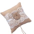 Almofada de aliança de casamento rústica serapilheira marrom 18x18cm com nó de laço