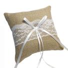 Almofada de aliança de casamento, serapilheira com fita de renda 15x15cm, marrom