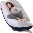 Almofada de gravidez Elover em forma de U, veludo de corpo inteiro, azul-cinza
