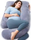 Almofada de gravidez Momcozy em forma de U cinza de corpo inteiro com capa