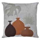 Almofada De Linho Bege Abstrata Vaso Costela Terracota 45x45