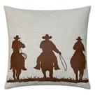 Almofada De Linho Com Couro Cavaleiros Cavalos Fazenda 50x50