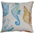 Almofada De Linho Cru Praia Mar Cavalo Marinho e Concha 45x45