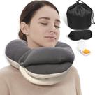 Almofada de pescoço de viagem BUYUE 360 com kit cinza para adultos