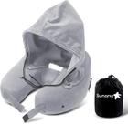 Almofada de pescoço de viagem Sunany inflável Airplane com capuz (cinza)