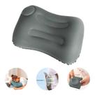 Almofada Inflável Cinza Confortável Design Ergonômico Travesseiro Viagem Apoio Lombar Alta Qualidade Inflador Integrado