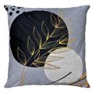 Almofada Linho Bege Amarelo Cinza Preto Folha Natureza 45x45