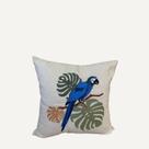 Almofada Linho Bordada Arara Azul 45x45cm Com Enchimento
