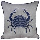 Almofada Linho C/Seda 52x52 C/Apliq Azul Caranguejo C/Corda
