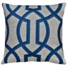 Almofada Linho Estampada Treliça Frame Azul Cru Luxo 45x45