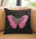 Almofada Preta Borboleta Rosa 40x40cm - Serigrafada Frente e Verso