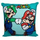 Almofada Quadrada 40x40 De Veludo Verde Mario e Luigi Bros