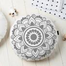 Almofada Redonda Estampada Mandala 45x45cm Obery Cinza