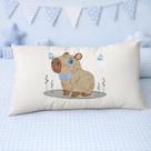 Almofada Rineira Cama Posta Bordada Capivara Azul-aço Liso